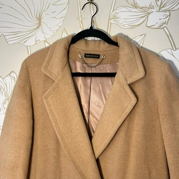 Vintage Lands End 100% Camel Hair Wool Double-Breasted Trench Coat - Size 10 - Picture 4 of 11